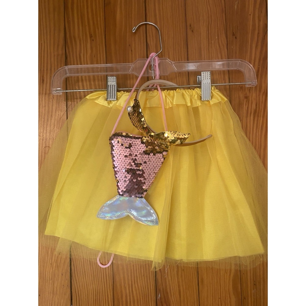 GIRLS TUTU SZ 2 To 5  SET Yellow WITH‎ MERMAID PURSE AND MERMAID HEADBAND